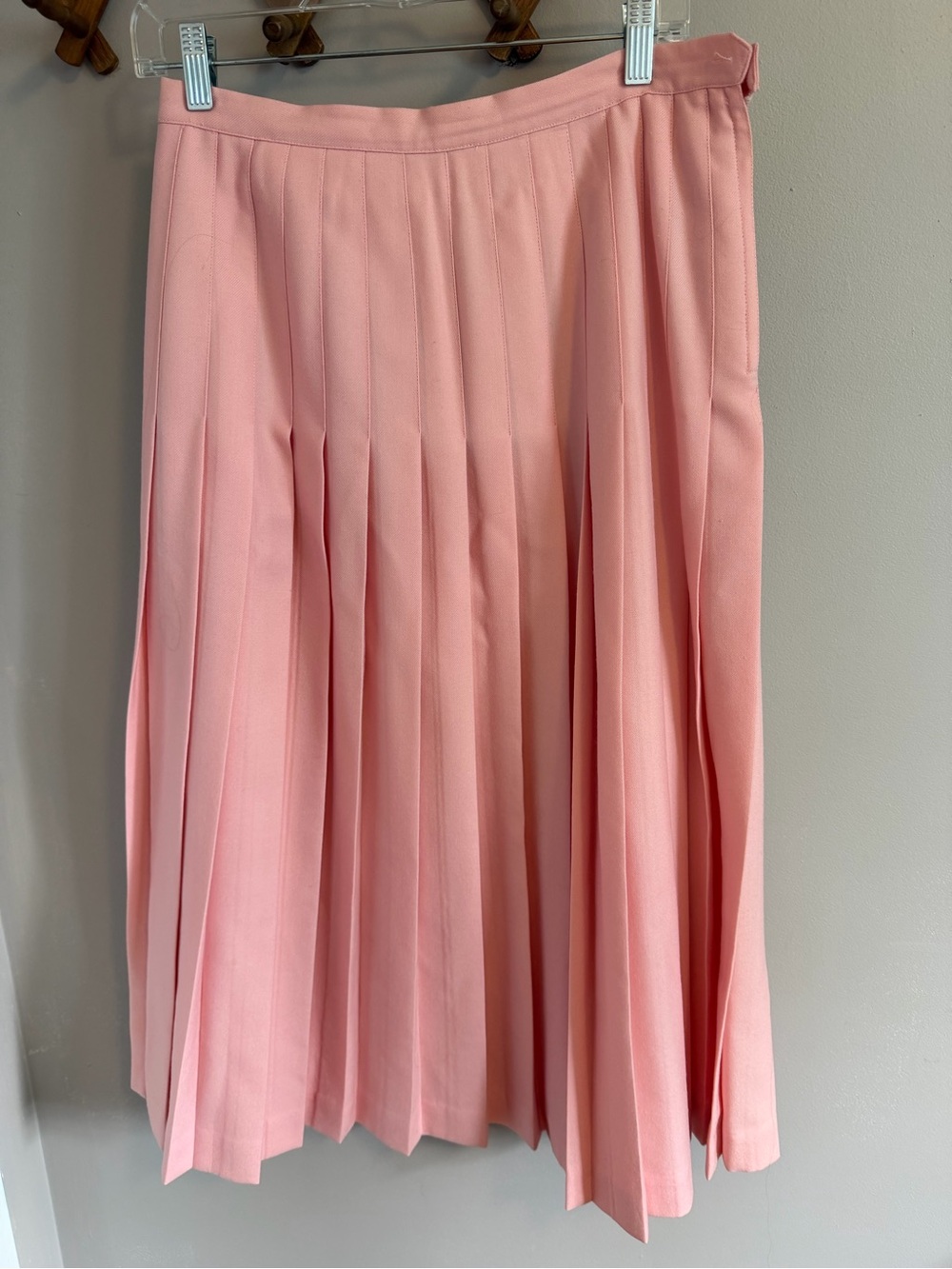 Aljean Pure Virgin Wool Pleated Midi Skirt Pink 12